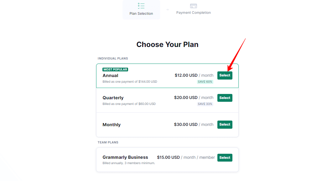 Grammarly pricing - coupon code