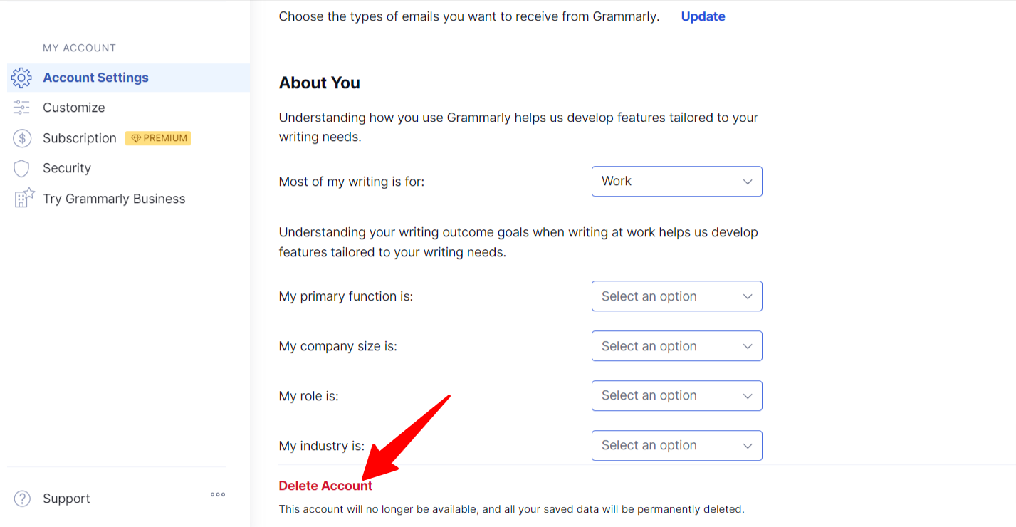 Grammarly-Delete-Account